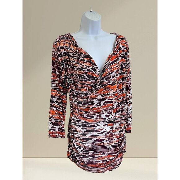 New Directions Top Size L Snake Print Faux Wrap V Neck‎ Side Chinched Blouse - Picture 14 of 14
